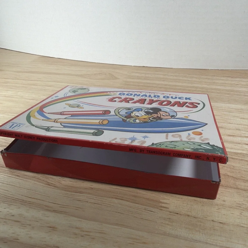 1940s Transogram Donald Duck EMPTY Tin Crayon Box